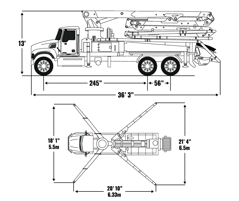 DY Concrete Pumps 33-M Boom Pump with dimensions