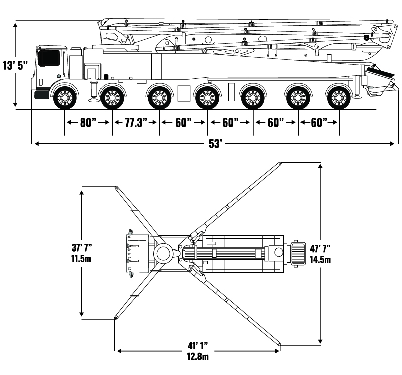 DY Concrete Pumps 63-M Boom Pump with dimensions