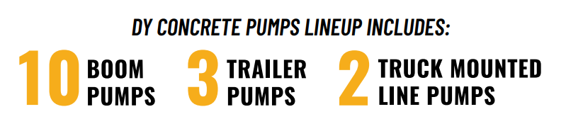 Dy concrete pumps lineup includes boom pumps, trailer pumps, and truck mounted line pumps