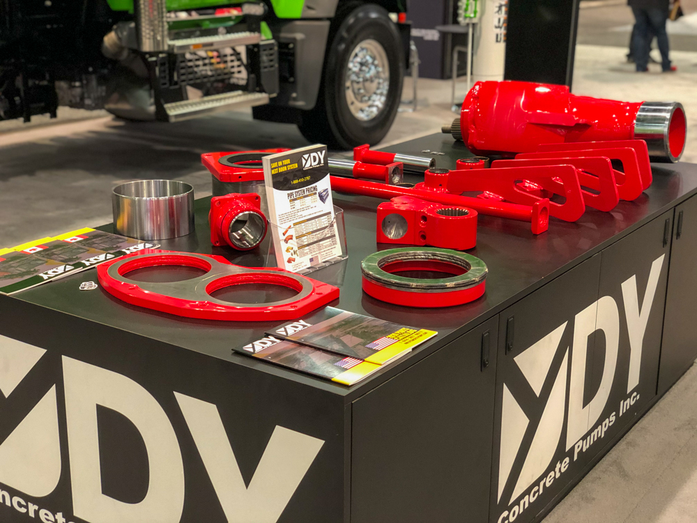 DY Concrete Pumps parts and literature on display at the World of Concrete event