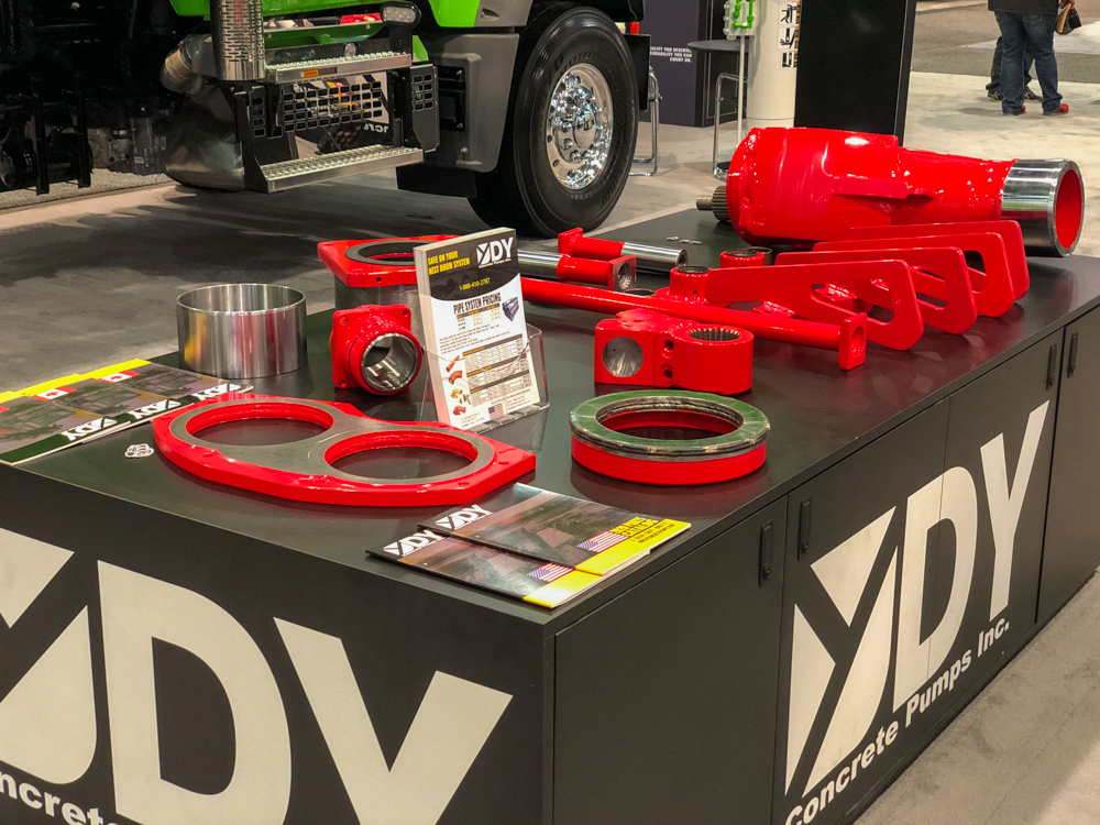DY concrete pump parts on display at the World of Concrete event